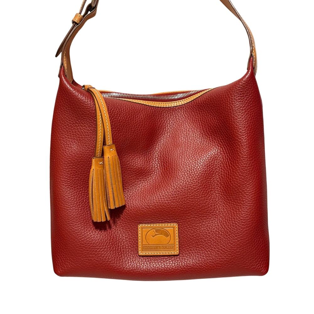 Dooney & Bourke Paige Patterson Pebbled Leather Wine Tan Shoulder Hobo Bag EUC